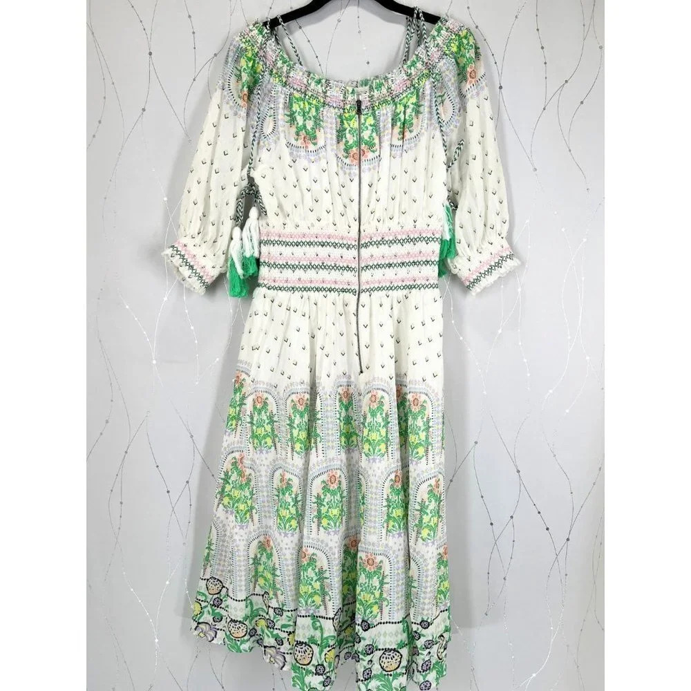 Alice + Olivia Sun Valley Trellis Multi White Green Dress $660 - Picture 8 of 14